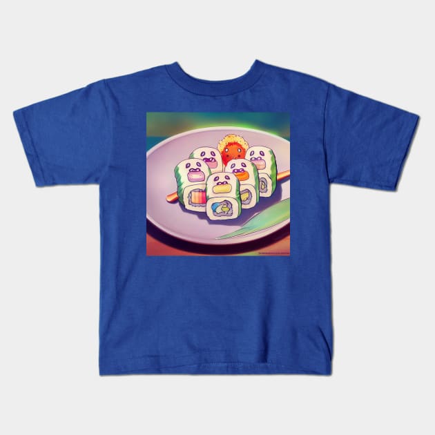 Kawaii Anime Sushi Kids T-Shirt by Grassroots Green